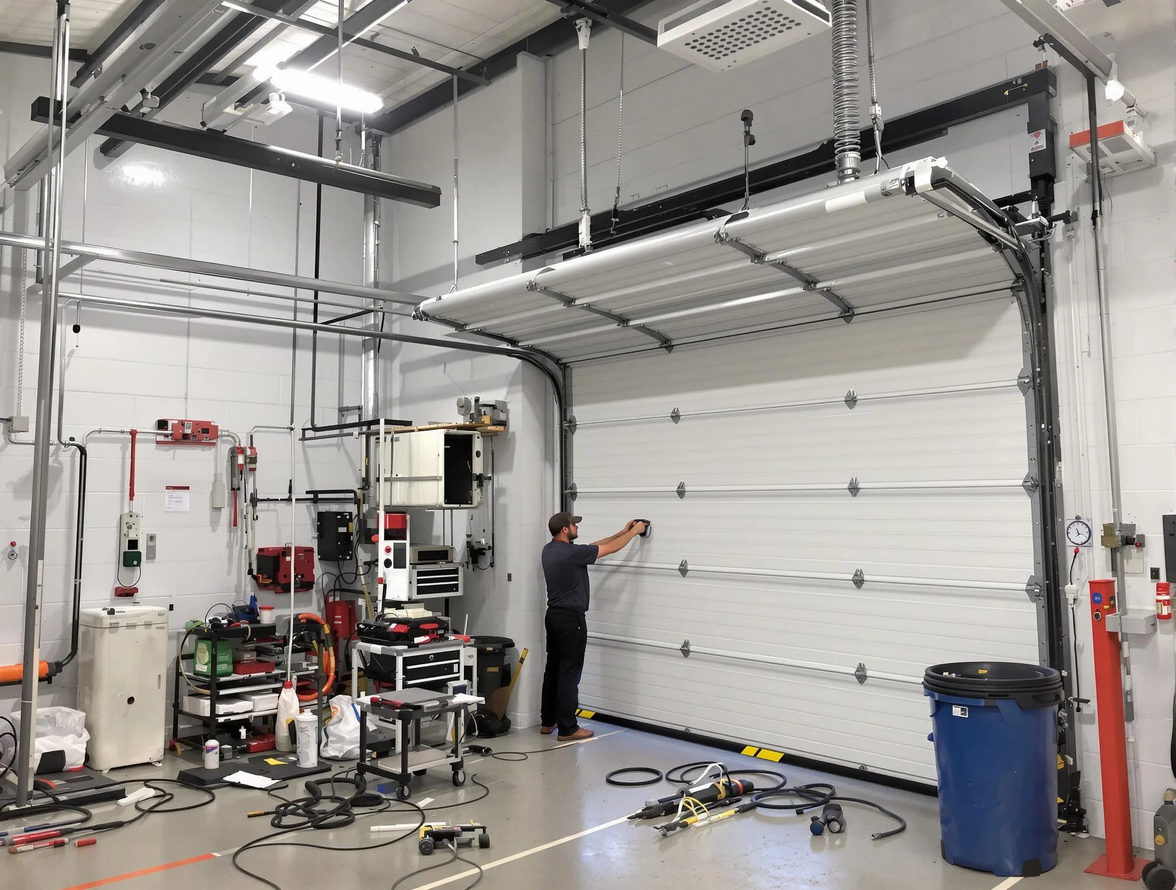 Plainfield Garage Door Repair certified technician performing commercial door repair at a Plainfield business facility