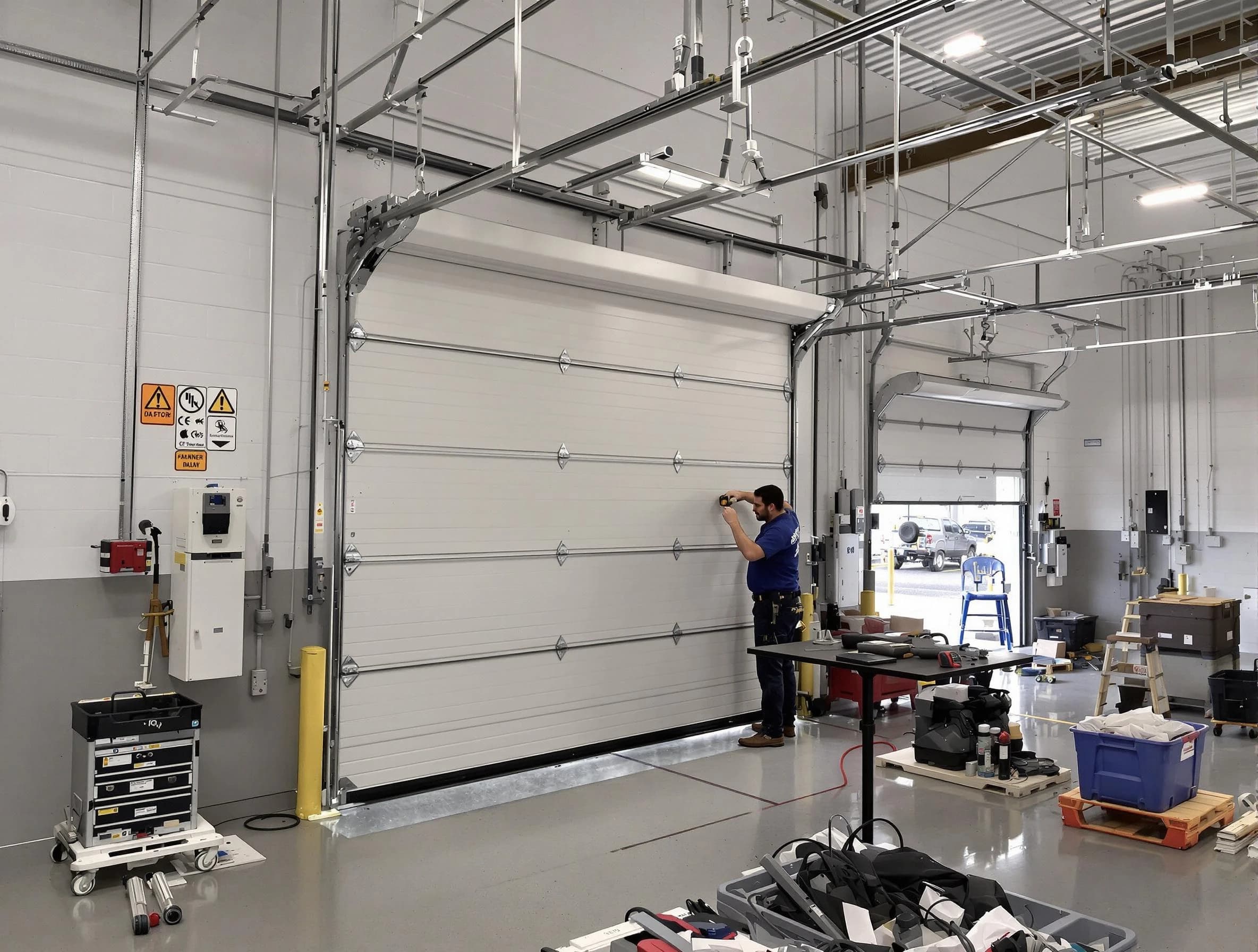 Commercial garage door repair being performed by Plainfield Garage Door Repair expert in Plainfield