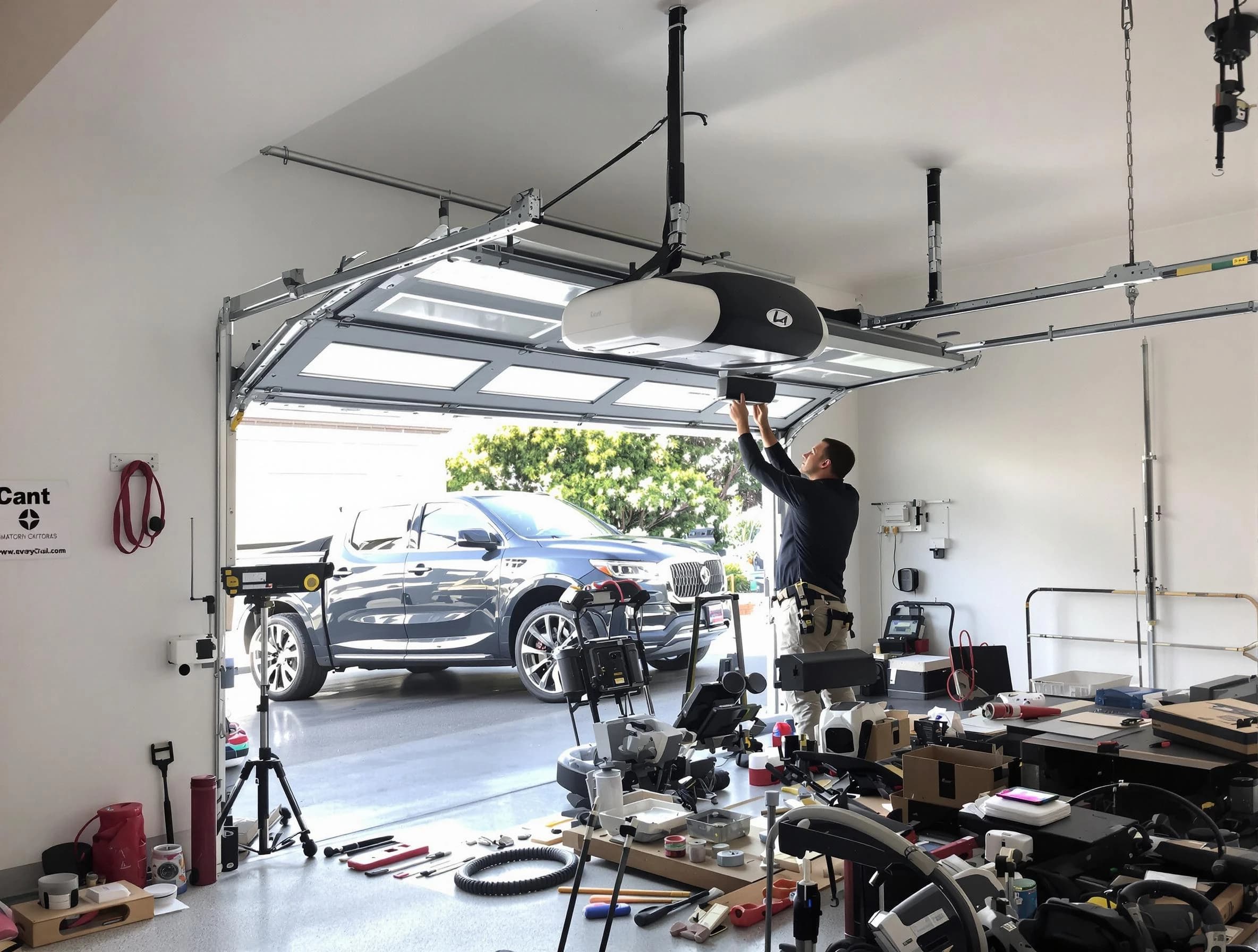 Plainfield Garage Door Repair specialist installing smart garage door opener system in Plainfield home