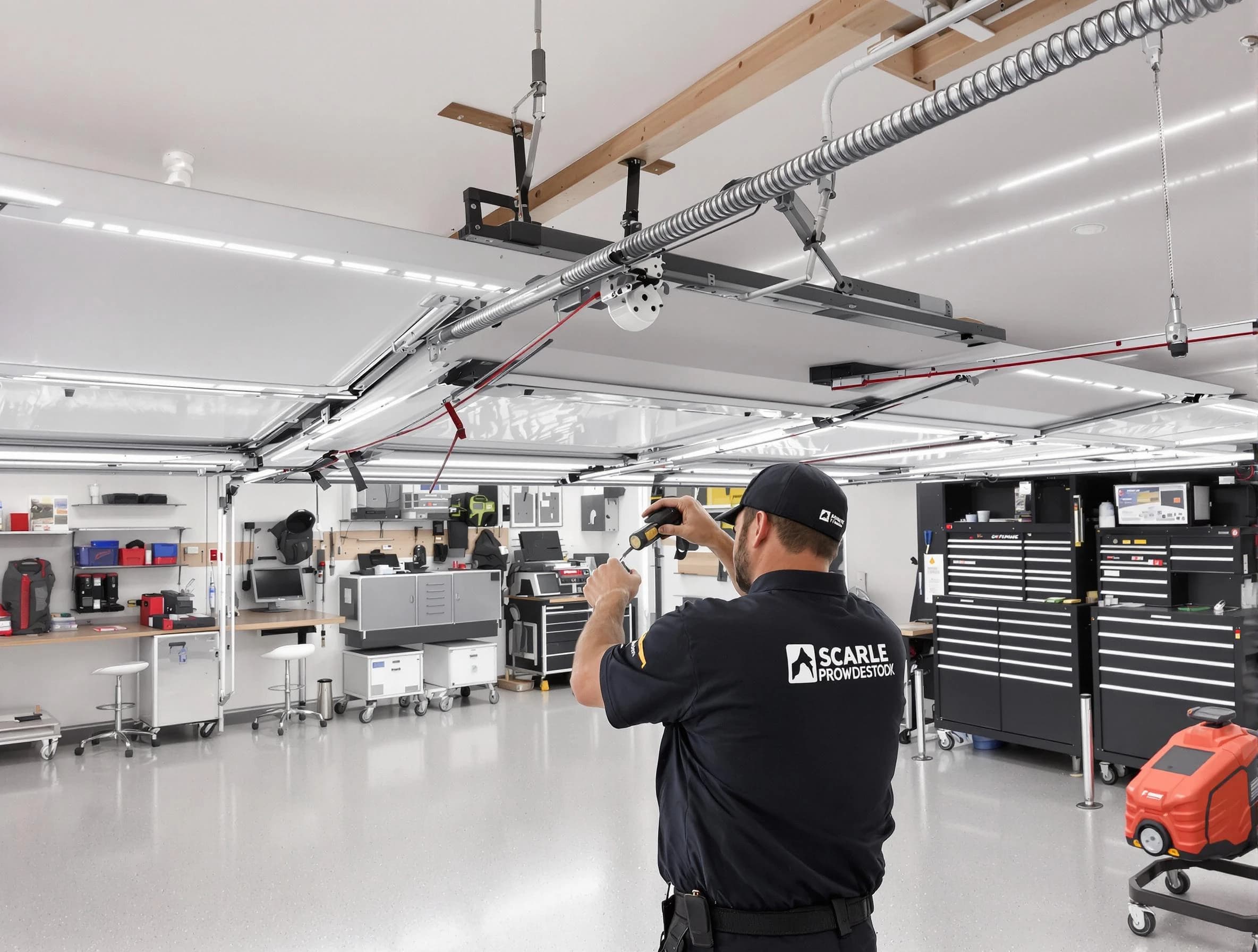 Plainfield Garage Door Repair technician repairing overhead garage door in Plainfield