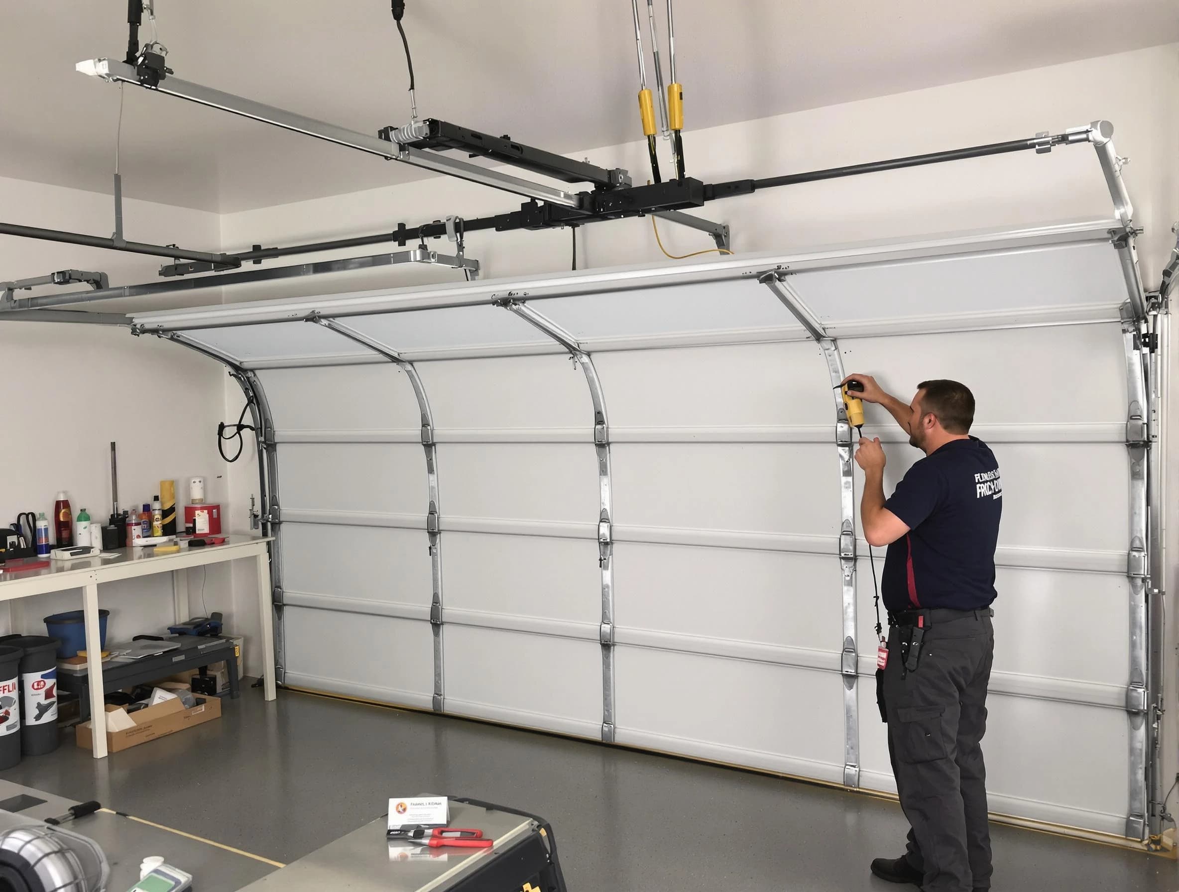 Plainfield Garage Door Repair certified technician performing overhead door system repair in Plainfield