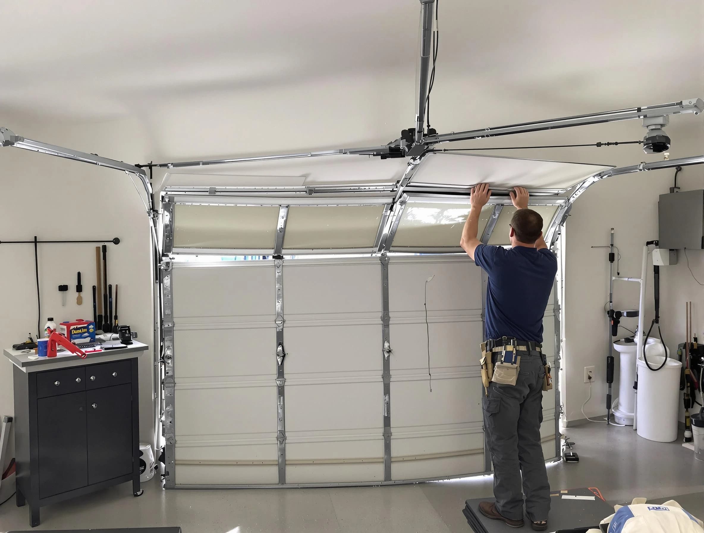 Plainfield Garage Door Repair specialist performing precise section replacement on Plainfield garage door