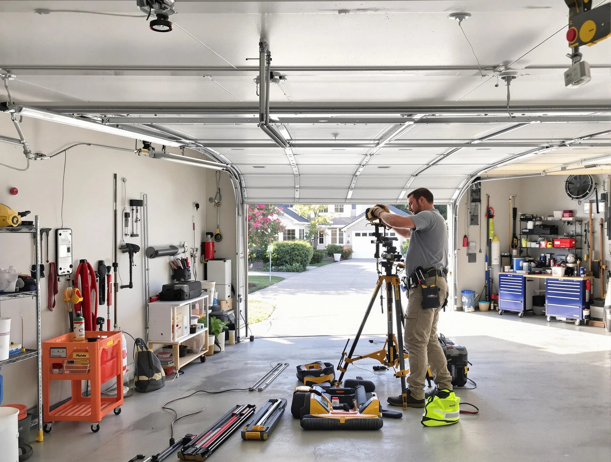 Plainfield Garage Door Repair specialist performing laser-guided track alignment in Plainfield